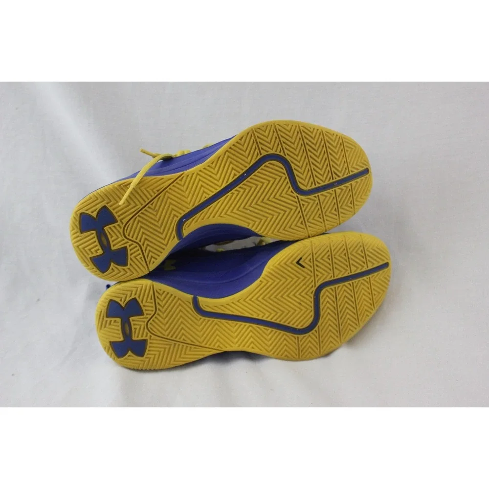 Under Armour 7Y Youth Basketball Shoes Blue Yellow High Top Sportswear Sneakers - Picture 3 of 13